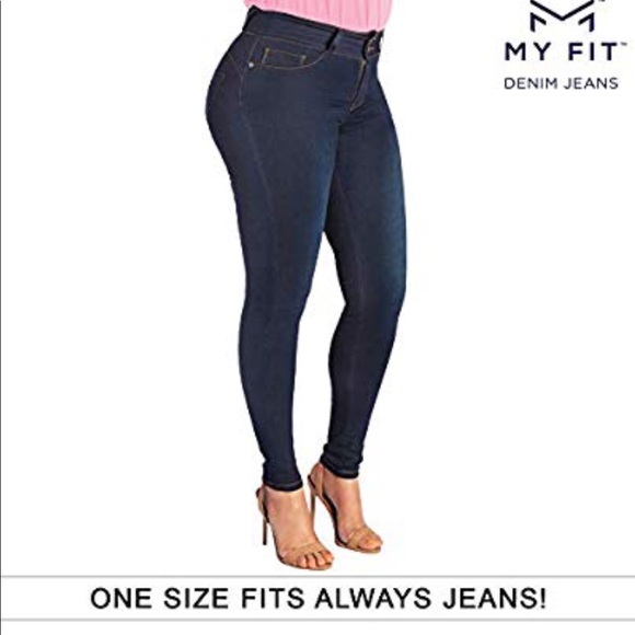 MY FIT Denim Jeans One Size 14-20 Dark Wash NIB - Picture 1 of 4